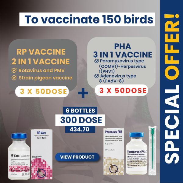 RP Rotavirus 2 in 1 vaccine and PHA 3 in 1 vaccine. 150 Birds.